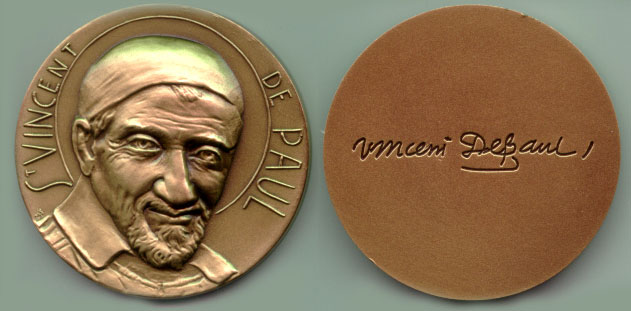 2 Inch Bronze Medallion of Saint Vincent de Paul.