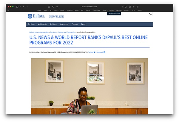 New 2022 rankings released by U.S News & World Report place DePaul’s online programs among the best in the country