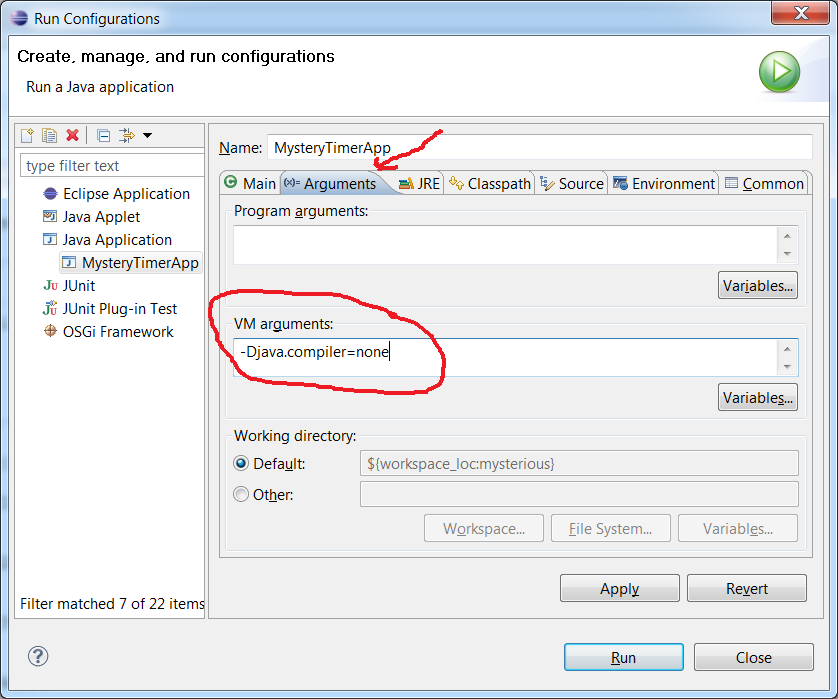 VM configuration to disable run
	time compile options