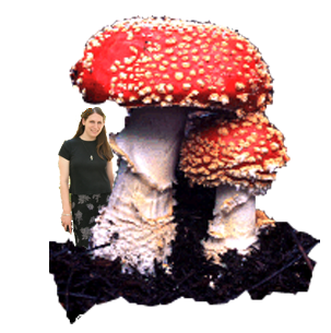 Jessica behind mushroom