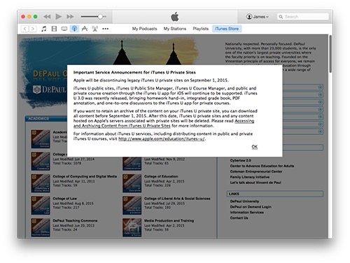 iTunesU update