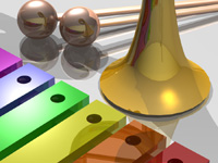 rainbow-color xylophone and trumpet