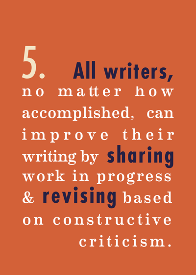 5. All writers, no matter how accomplished, can improve their writing by sharing work in progress & revising based on constructive criticism