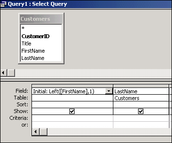 String functions in design view