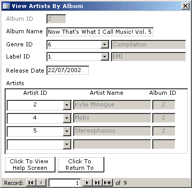 View the Album and their related Artists