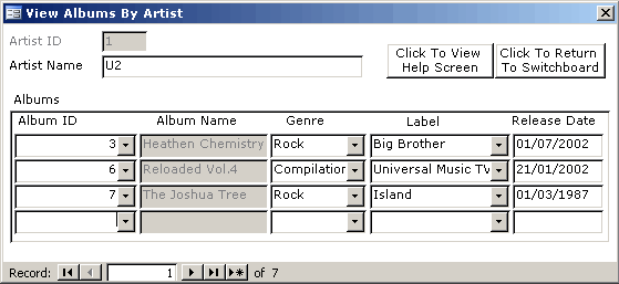 View the Artist and their related Albums
