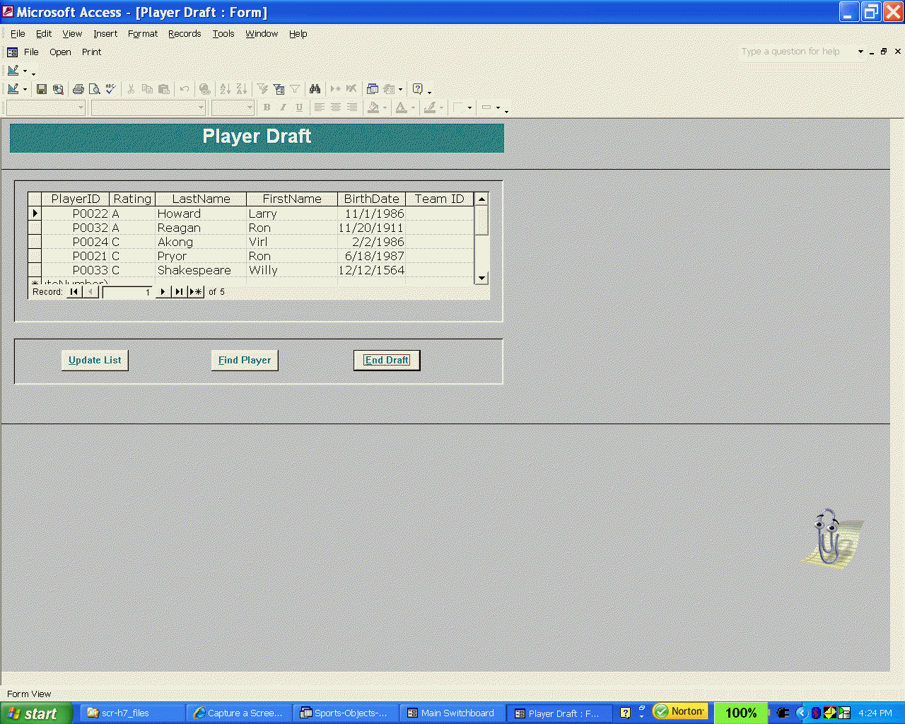 Player Draft Form