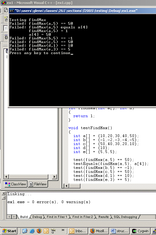 Running the program produces the
    window with the test results.